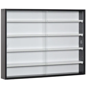 5-Tier Wall Display Shelf Unit Cabinet Shelves Glass Doors Home Black White - Picture 1 of 9