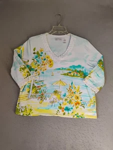 Blusa Alfred Dunner Mujer Top XL Multicolor Manga 3/4 Cuello en V Floral Velero - Imagen 1 de 8
