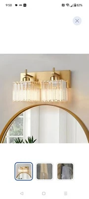 SANKERFAN 2 Luces Moderno Baño Tocador Luz, Cristal Dorado Cepillado Lámpara de Pared Foto 1 de 3