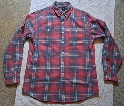 RRL Doble RL Ralph Lauren Camisa de Trabajo de Sarga a Cuadros Botón Hombres Talla Mediana Algodón Foto 1 de 4