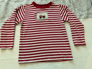 Smocked Giraffe Kid Boys 6 Long Sleeve Firetruck Fire Engine Red Striped Shirt - Picture 1 of 9