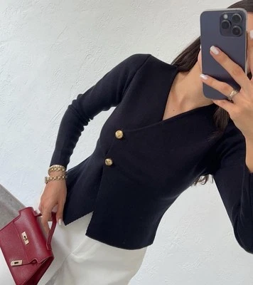 Cárdigan Zara Negro Tejido Asimétrico Talla: S 4192/124 Nuevo Con Etiquetas Foto 1 de 4