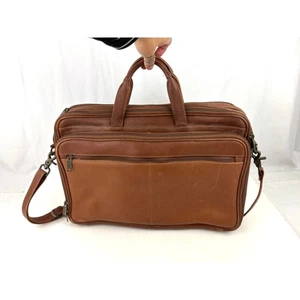 VTG Brown Leather Briefcase Portfolio Folio Laptop Case Carrying Travel - Picture 1 of 18