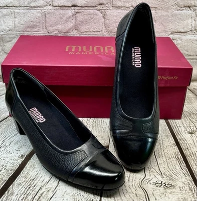 Zapatos sin cordones para mujer talla 8,5 Munro Jillian charol negro tacón alto con caja Foto 1 de 4