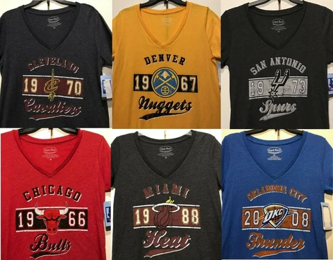 New NBA Women's T-Shirt Basketball Tee Shirt Ladies V-neck - CUT SMALL - Pick 1 Cover
