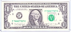 1988-A $1 FRN elegante serie binaria sin circular #F76667767C - Imagen 1 de 2