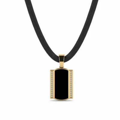 男式狗牌吊坠带珐琅和圆形切割模拟钻石钛钢 — 第 1/4 张图片