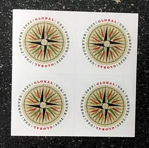 2025USA Global Forever Rate - Bussola Rosa - Blocco di 4 affrancatura sase Mint - Foto 1 di 1