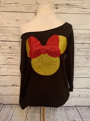 Sudadera Next Level Apparel Brillo Minnie Mouse Talla S Negra Hombro Descubierto LS Foto 1 de 4