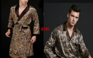 SILKPEACE Mens Silk Satin Pajamas Set OR Silk Satin Robe Satin Lounge Pants Top - Picture 1 of 15