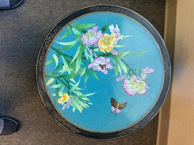 TABURETE DE MESA CHINO CON INCRUSTACIONES CLOISONNE LACA NEGRA MADERA PINTADA TALLADA Foto 1 de 4