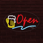 BRAND NEW "OPEN" w/BEER LOGO OVAL 30x17x1 INCH LED FLEX INDOOR SIGN 34396