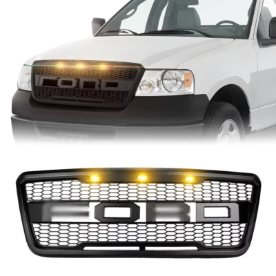 For 2004-2008 F150 F-150 Raptor Style Front Bumper Grille Grill Black w/ Lights Foto 1 de 4