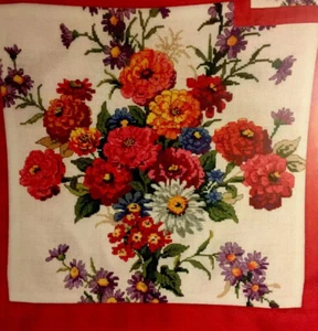 Candamar Designs Zinnias & Asters Pillow Kit Counted Cross Stitch Garden Floral  - Picture 1 of 4