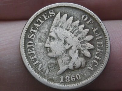 1860 铜镍印度头美分硬币圆形胸围,细节精美 — 第 1/3 张图片