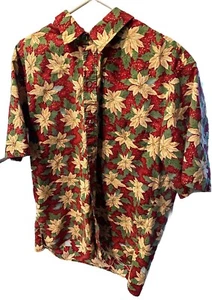 VTG 80's 90’s Hilo Hattie Christmas Red Poinsettia Hawaiian Shirt Men’s Sz XL - Picture 1 of 7