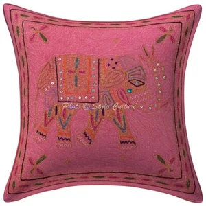 Decorative Home Decor 16 x 16 in Cushion Cover Embroidered Elephant Pillow Case - Picture 1 of 5