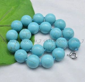 Riesige 20 mm Blau Türkis Runde Edelstein Perlen Schmuck Halskette 18 Zoll - Bild 1 von 3