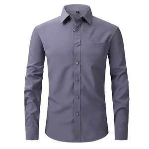 Men's Dress Shirts Regular Fit Casual Business Dress Shirt Solid Button Down ... - Picture 1 of 6