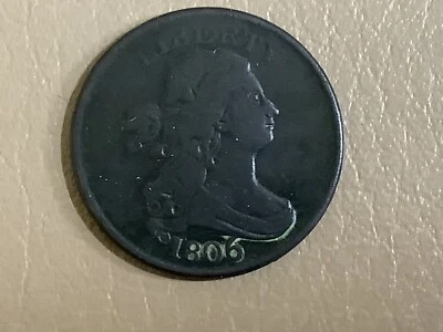 1806 Draped Bust Half Cent - Lrg 6/Stems - Rotated Die - 1/2c Penny Coin - Image 1 of 4