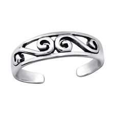 925 Sterling Silver Celtic Solid Band Swirl Oxidised Toe Ring Adjustable