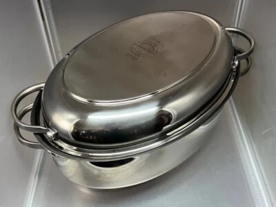 Cooks Essentials s/s Non-Stick Double Oval Roaster w/Rack Offset Handles 14.5x9 - Image 1 of 4