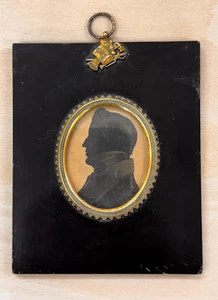 Antique Picture Miniature Portrait Military Gentleman Painting Silhouette - Picture 1 of 4