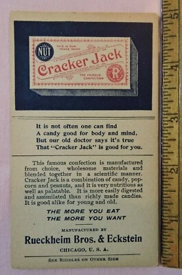 1920s Cracker Jack Promo Card Riddle Rueckheim Bros & Eckstein - Image 1 of 2