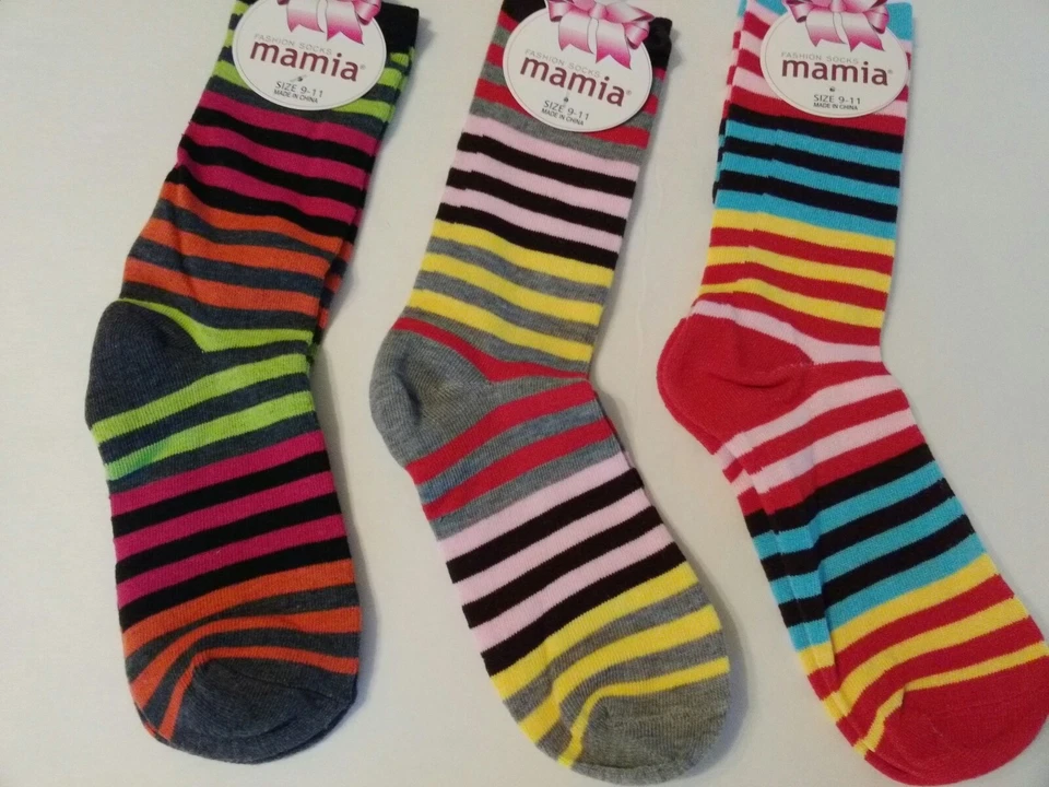 Lady's/Girls Stripped Colorful Thin,soft&stretchy Crew Socks Size 9_11 - Image 1 of 3