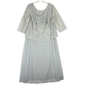 Alex Evenings Metallic Embroidered Overlay Chiffon Midi Dress Size 20W Silver - Picture 1 of 10