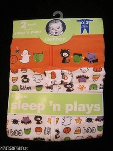 GERBER BABY~MY 1ST HALLOWEEN SLEEP 'N PLAY~SLEEPERS~PIJAMAS~SET/2~0-3M~3-6M~NUEVO CON ETIQUETAS - Imagen 1 de 1