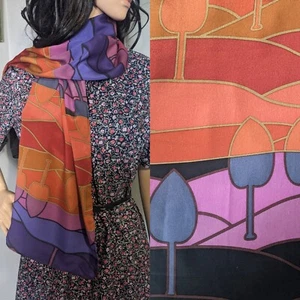 Fox & Chave Art Long Scarf Silk Tulip Deco Nouveau 58" - Picture 1 of 7
