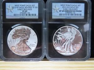 2 Coin Set West Point 2013 W Eagle Silver $ NGC SP 69 and PF 69 Early (Bin 2) - Picture 1 of 2