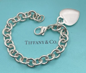 "Auténtico brazalete con etiqueta de corazón de plata esterlina Tiffany & Co 7 1/2""" - Imagen 1 de 6