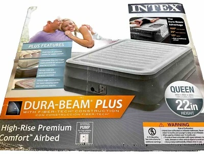 Надувная кровать с высокой посадкой INTEX- Dura Beam Plus. Queen 22 дюйма высота. Полка - Изображение 1 из 4
