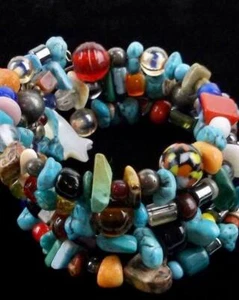 Color Rich Turquoise, Malachite, Coral, etc. Expandable Cuff Bracelet - Picture 1 of 4