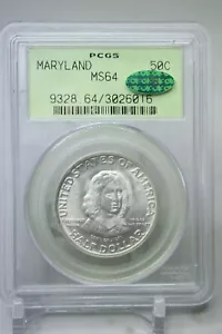 1934 Maryland Commemorative Half Dollar 50C PCGS MS64 Green CAC OGH #6016 - Picture 1 of 4