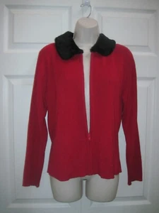 Kathie Lee Damen Medium Rot Pullover Langarm Schwarz Kragen Kunstfell Neu - Bild 1 von 11