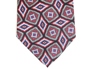 Jsaco Herren Krawatte Krawatte rot grau marokkanisch geometrisch 100 % Seide 58 Zoll hergestellt in Italien - Bild 1 von 4