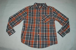 Boys L/S Shirt ORANGE GRAY PLAID Button Front LT WEIGHT Pocket SIZE M 8 - Picture 1 of 1