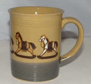 Vintage Rocking Horses Brown Tan Stoneware Embossed Otagiri Japan Mug - Picture 1 of 8