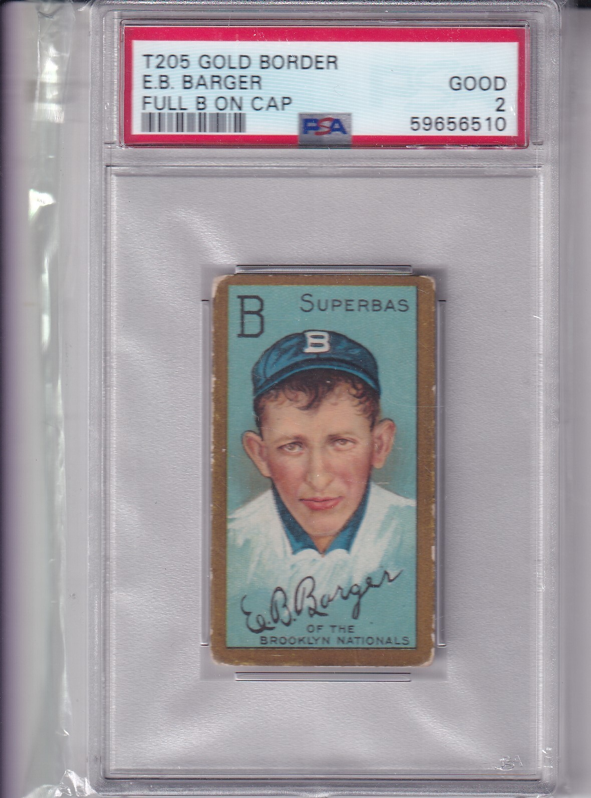 1911 E.B EB Barger T205 Gold Border Full B on Cap PSA 2 (GOOD)