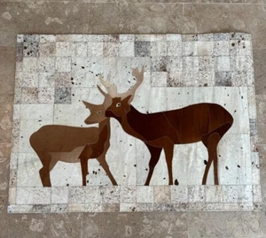 Natural Cowhide Patchwork Carpet - Handmade Rectangle Rug for Home Décor -Art 7 - Picture 1 of 3