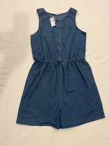 NWT Girls Evsie Blue Soft Denim Sleeveless Jumper Shorts Romper Girls XL 13/14 - Picture 1 of 12