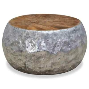 Solid Teak Wood Aluminium Coffee Side Table Bowl Lounge Sofa Storage Industrial - Picture 1 of 7