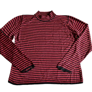 Sag Harbor Women’s Size Large Red & Black Striped Long Sleeve Top Shirt - Picture 1 of 6