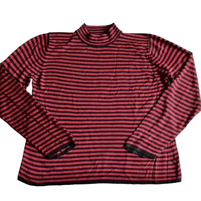 Sag Harbor Women’s Size Large Red & Black Striped Long Sleeve Top Shirt — 第 1/4 张图片