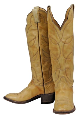 Hondo 淡黄色牛仔西部巴卡鲁靴及膝 17 英寸高女式 6 B — 第 1/4 张图片