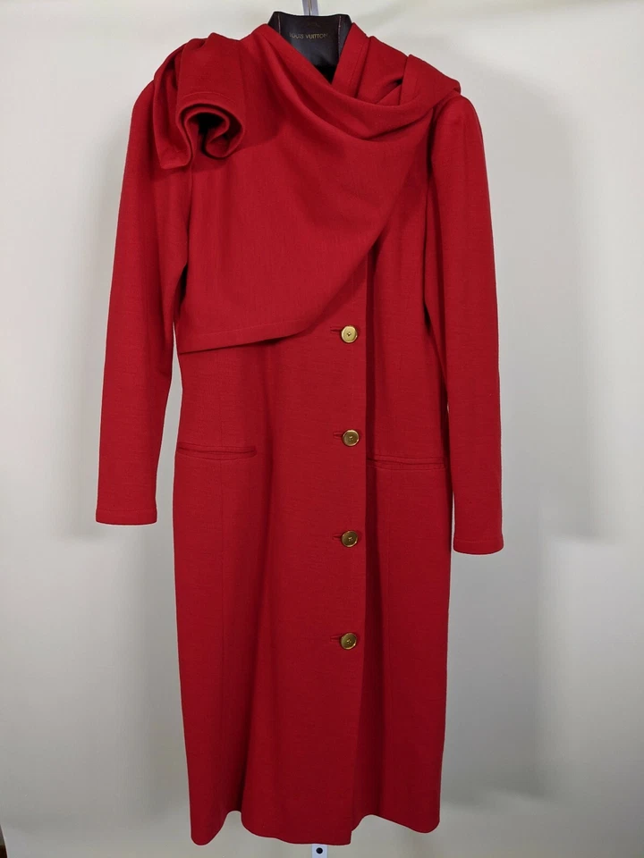 Bill Blass Vintage Años 60 70 Rojo Lana Bufanda Chaqueta Vestido Hecho en EE. UU. Foto 1 de 4