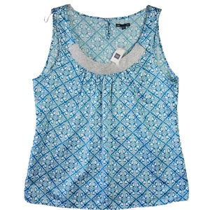 GAP Womens Size L Blouse Top Silver Collared Sleeveless Pullover Teal White NEW - Picture 1 of 13